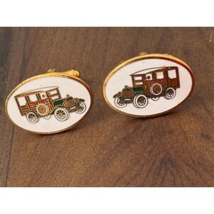Vintage Avon Ford Model T Gold Tone‎ Enamel Cufflings Men